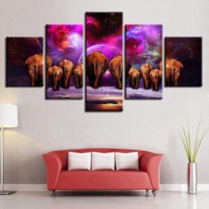 Elephant Family Elephant - Abstract Animal 5 Panel Canvas Art Wall Decor