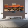 Elephant Family Sunset 01 - Animal 5 Panel Canvas Art Wall Decor