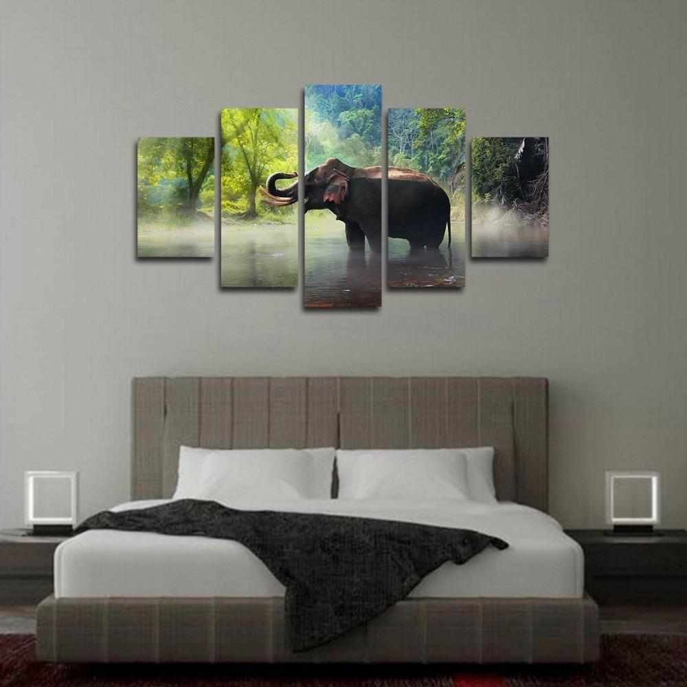 Elephant Forest - Animal 5 Panel Canvas Art Wall Decor Elephant Forest - Animal 5 Panel Canvas Art Wall Decor