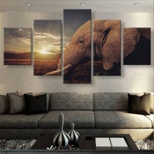 Elephant Gaze Large 1 - Animal 5 Panel Canvas Art Wall Decor