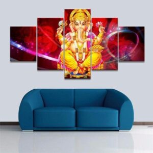 Elephant God Ganesh 1 - Religion 5 Panel Canvas Art Wall Decor