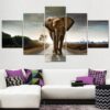 Elephant In Street - Animal 5 Panel Canvas Art Wall Decor