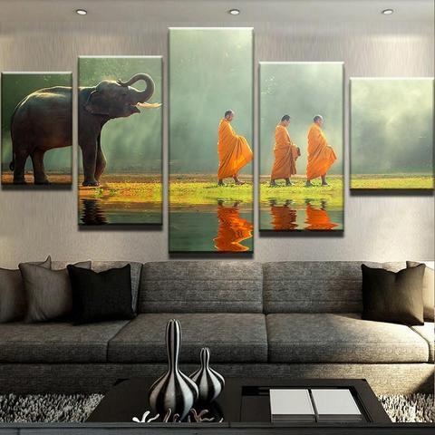Elephant Monestary - Animal 5 Panel Canvas Art Wall Decor Elephant Monestary - Animal 5 Panel Canvas Art Wall Decor