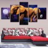 Elephant Moon - Animal 5 Panel Canvas Art Wall Decor