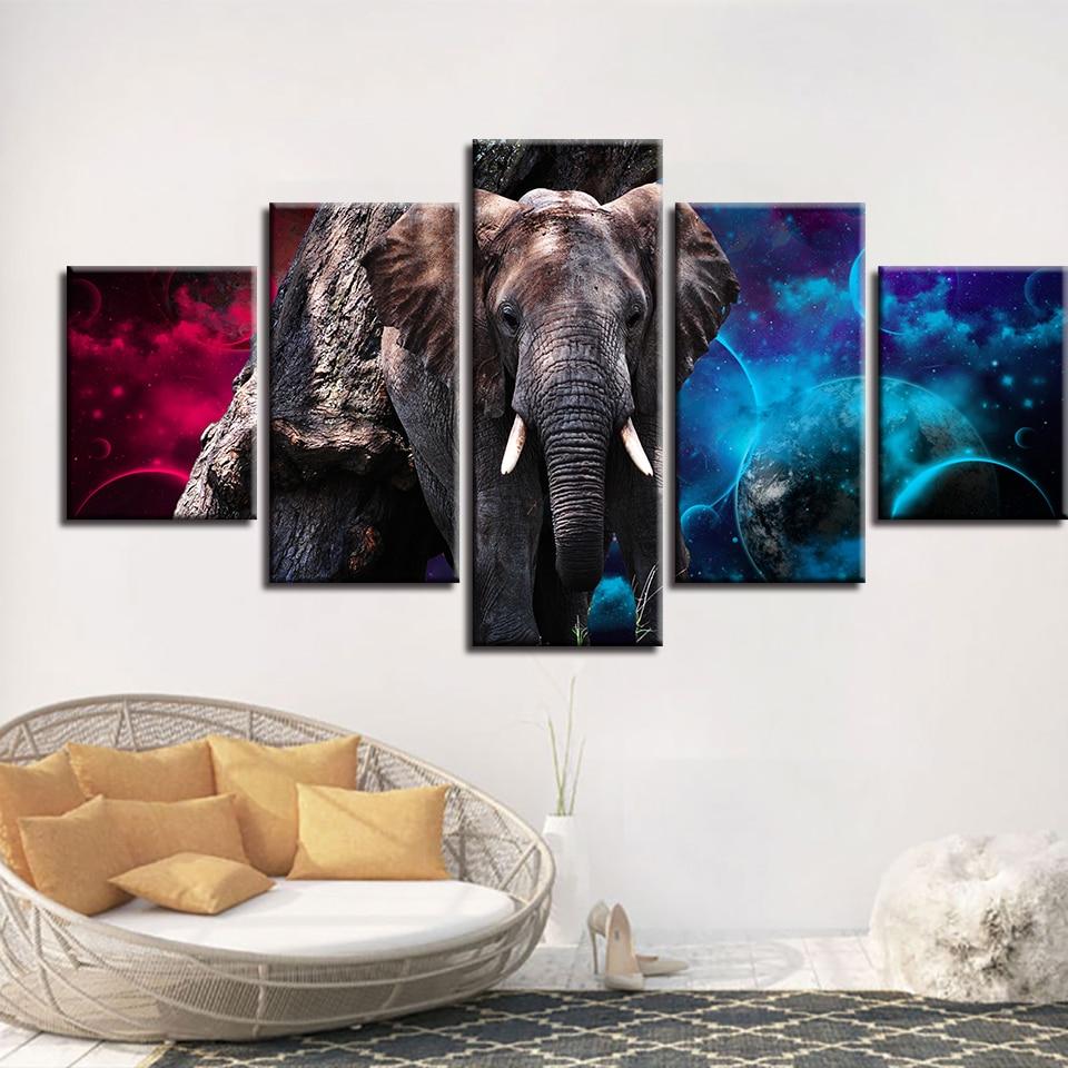 Elephant Planets 1 - Animal 5 Panel Canvas Art Wall Decor Elephant Planets 1 - Animal 5 Panel Canvas Art Wall Decor