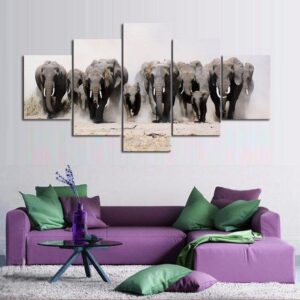 Elephant Rush - Animal 5 Panel Canvas Art Wall Decor