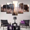 Elephant Scenery - Animal 5 Panel Canvas Art Wall Decor