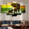 Elephant Sunrise - Animal 5 Panel Canvas Art Wall Decor