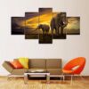 Elephant Sunset 02 - Animal 5 Panel Canvas Art Wall Decor