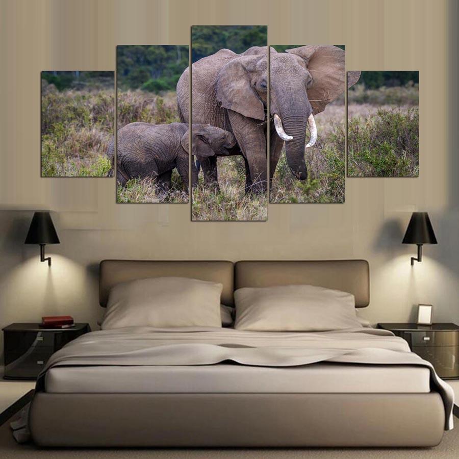 Elephant Tree Landscape - Animal 5 Panel Canvas Art Wall Decor Elephant Tree Landscape - Animal 5 Panel Canvas Art Wall Decor