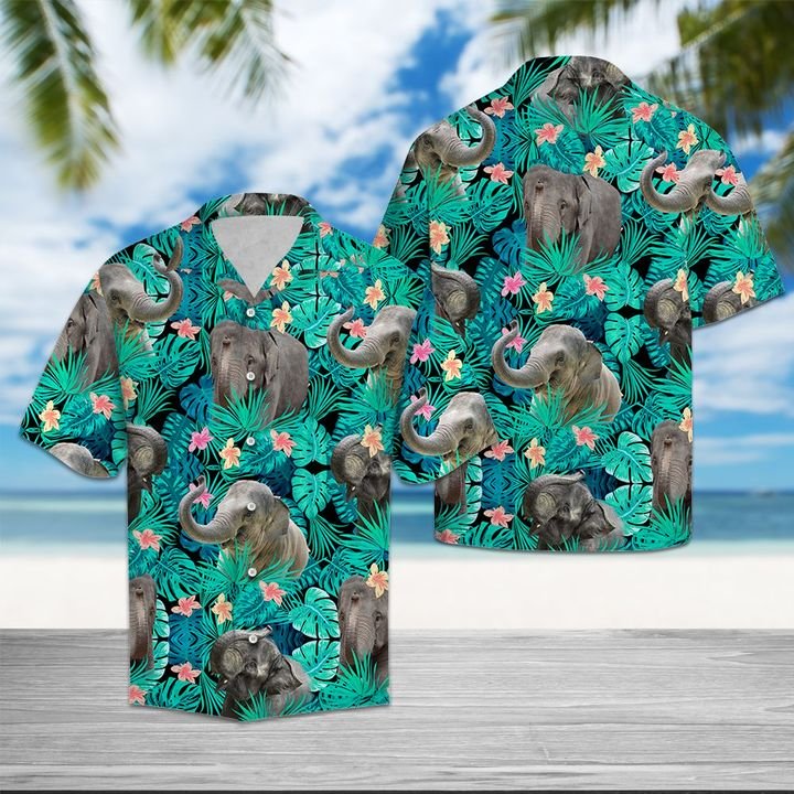 Elephant Tropical Hawaiian Shirt Summer Button Up Elephant Tropical Hawaiian Shirt Summer Button Up