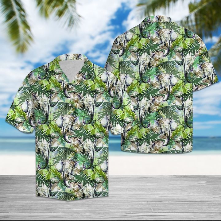 Elephant Tropical Palm Leaves Hawaiian Shirt Summer Button Up Elephant Tropical Palm Leaves Hawaiian Shirt Summer Button Up