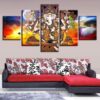 Elephant Trunk God Ganesha And Abstract Planets 2 - Religion 5 Panel Canvas Art Wall Decor