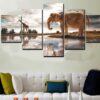 Elephant and Giraffe 1 - Animal 5 Panel Canvas Art Wall Decor