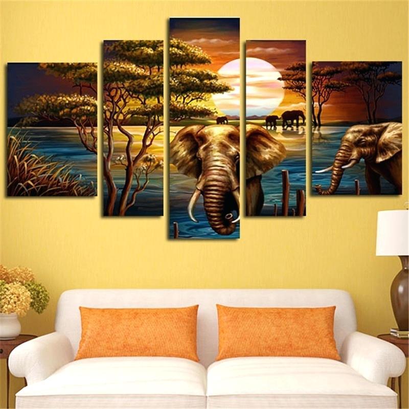 Elephant - Abstract And Animal 5 Panel Canvas Art Wall Decor Elephant - Abstract And Animal 5 Panel Canvas Art Wall Decor