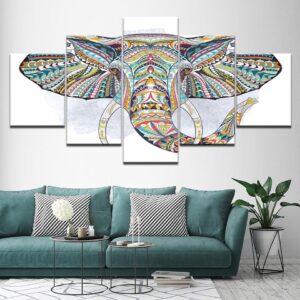 Elephant - Abstract Animal 5 Panel Canvas Art Wall Decor