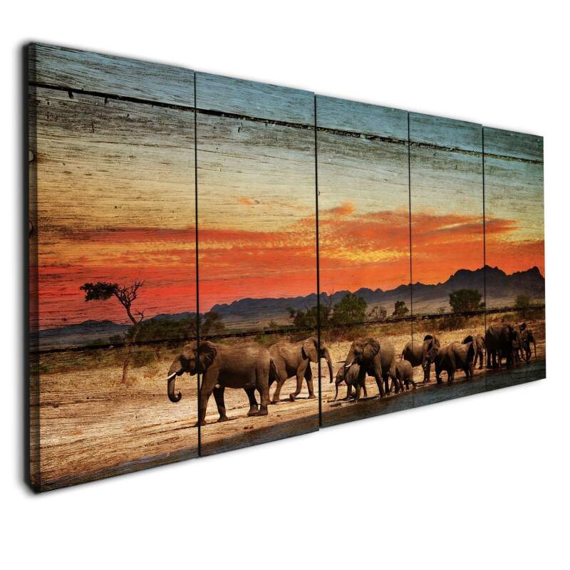 Elephants Collection 37 - Animal 5 Panel Canvas Art Wall Decor Elephants Collection 37 - Animal 5 Panel Canvas Art Wall Decor