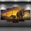Elephants Grazing - Animal 5 Panel Canvas Art Wall Decor