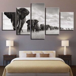 Elephants Group Animal Migration - Animal 5 Panel Canvas Art Wall Decor