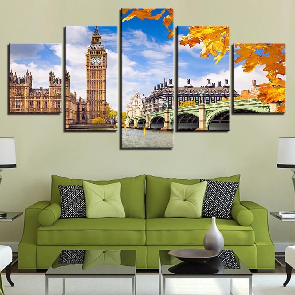 Elizabeth Tower Big Ben - Nature 5 Panel Canvas Art Wall Decor Elizabeth Tower Big Ben - Nature 5 Panel Canvas Art Wall Decor