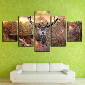 Elk Animal Sunset Scenery - Animal 5 Panel Canvas Art Wall Decor