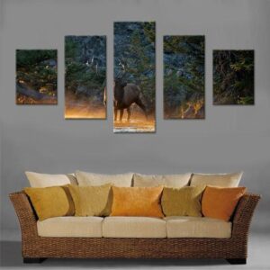 Elk By The Water - Animal 5 Panel Canvas Art Wall Decor