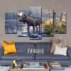 Elk Drinking by River - Animal 5 Panel Canvas Art Wall Decor