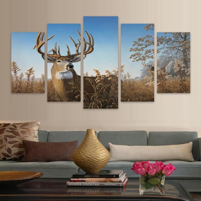 Elk Grazing Fashion Deer - Animal 5 Panel Canvas Art Wall Decor Elk Grazing Fashion Deer - Animal 5 Panel Canvas Art Wall Decor
