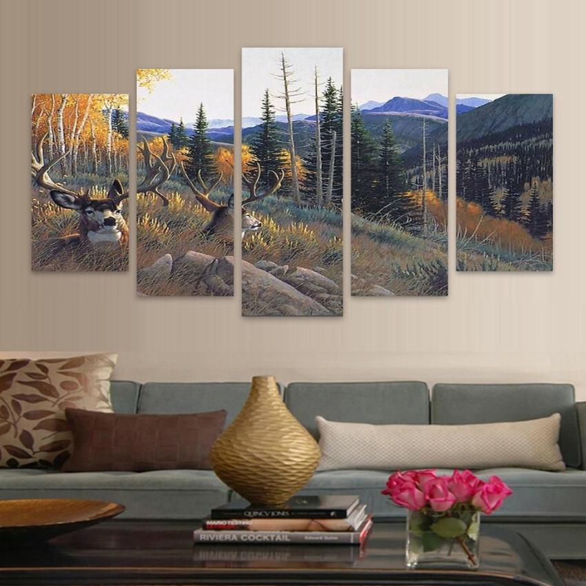 Elk Groups Autumn Animal Deer Fashion - Animal 5 Panel Canvas Art Wall Decor Elk Groups Autumn Animal Deer Fashion - Animal 5 Panel Canvas Art Wall Decor
