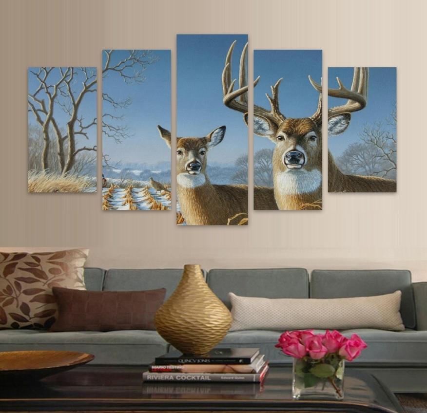 Elk In Forest Winter Fashion Deer - Animal 5 Panel Canvas Art Wall Decor Elk In Forest Winter Fashion Deer - Animal 5 Panel Canvas Art Wall Decor