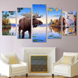 Elk King - Animal 5 Panel Canvas Art Wall Decor