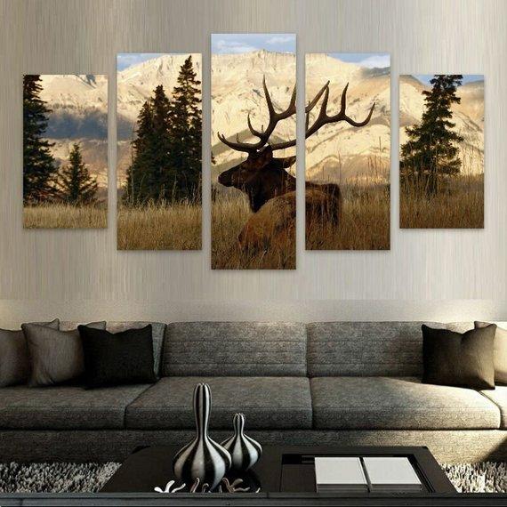 Elk Mountains Wildlife Nature - Animal 5 Panel Canvas Art Wall Decor Elk Mountains Wildlife Nature - Animal 5 Panel Canvas Art Wall Decor