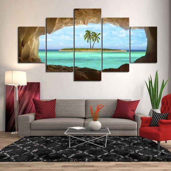 Emerald Island - Space 5 Panel Canvas Art Wall Decor Emerald Island - Space 5 Panel Canvas Art Wall Decor