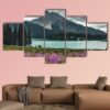 Emerald Lake With Mountains And Flowers - Nature 5 Panel Canvas Art Wall Decor