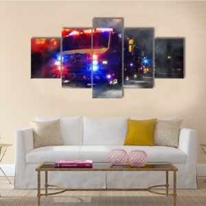 Emergency Firefighter Rescue Truck - Automative 5 Panel Canvas Art Wall Decor