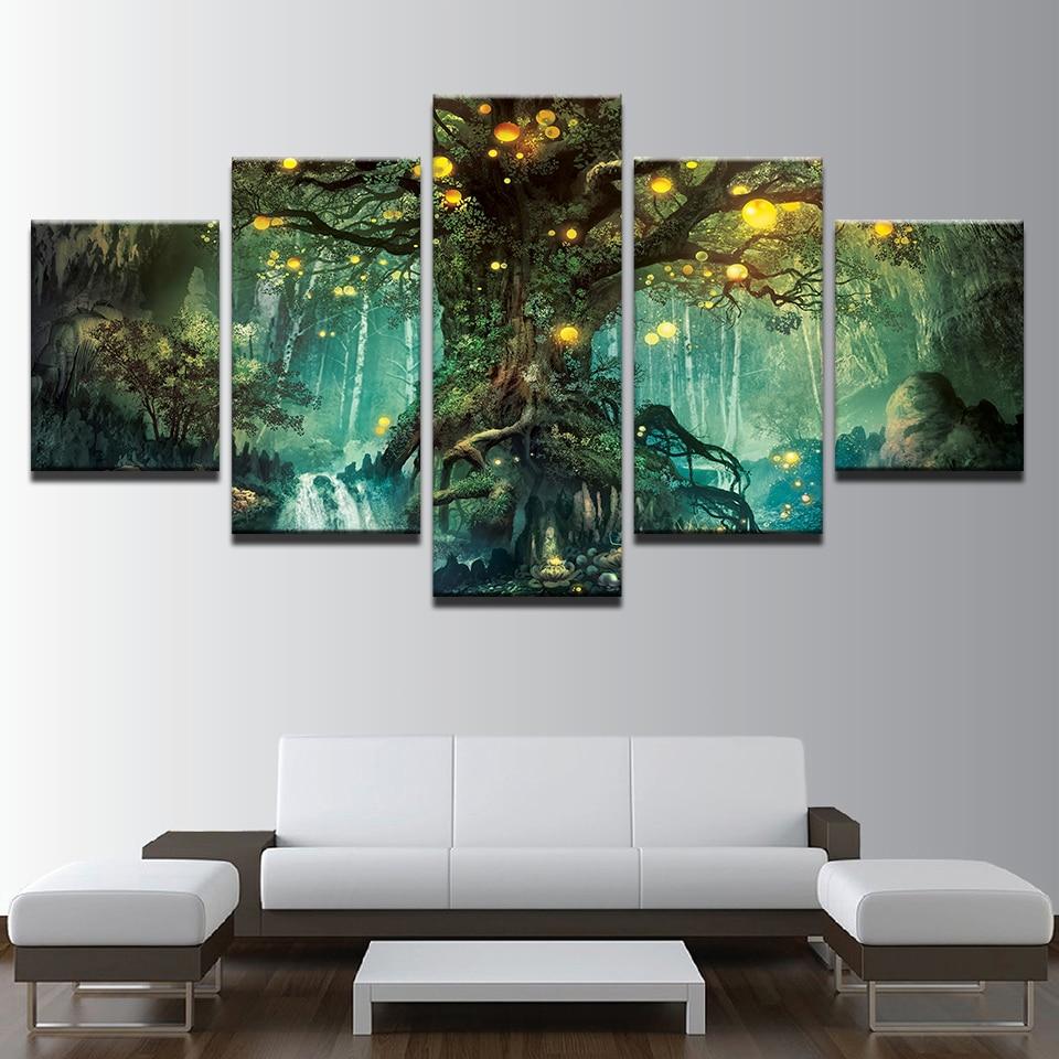 Enchanted Tree - Nature 5 Panel Canvas Art Wall Decor Enchanted Tree - Nature 5 Panel Canvas Art Wall Decor
