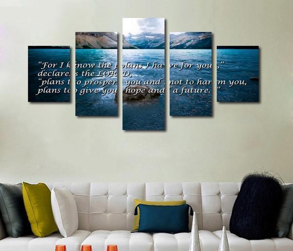 Eremiah 29:11 #3 For I Know The Plans I Have For You Bible Verse On Multi Nature - 5 Panel Canvas Art Wall Decor Eremiah 29:11 #3 For I Know The Plans I Have For You Bible Verse On Multi Nature - 5 Panel Canvas Art Wall Decor