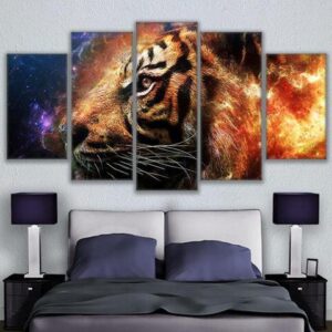 Eternal Tiger - Animal 5 Panel Canvas Art Wall Decor