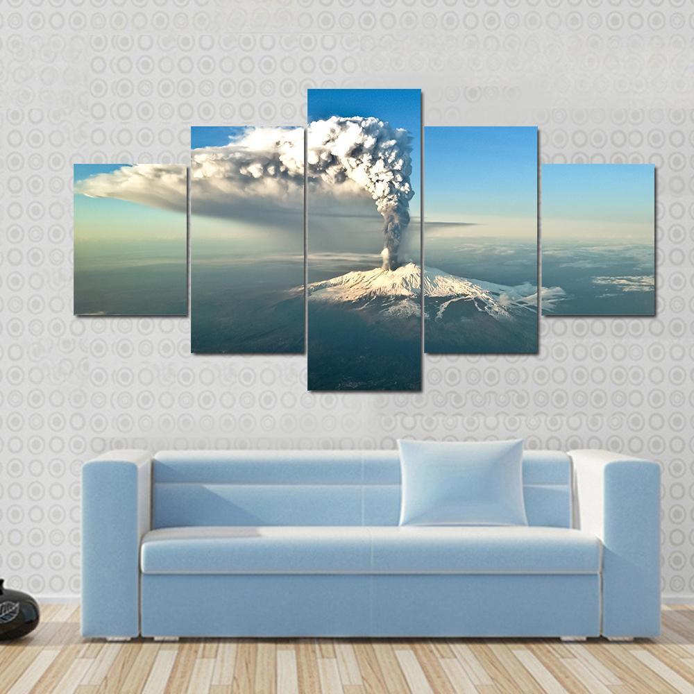 Etna Eruption View - Nature 5 Panel Canvas Art Wall Decor Etna Eruption View - Nature 5 Panel Canvas Art Wall Decor