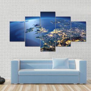 Europe And Mediterranean Sea From Space - Space 5 Panel Canvas Art Wall Decor