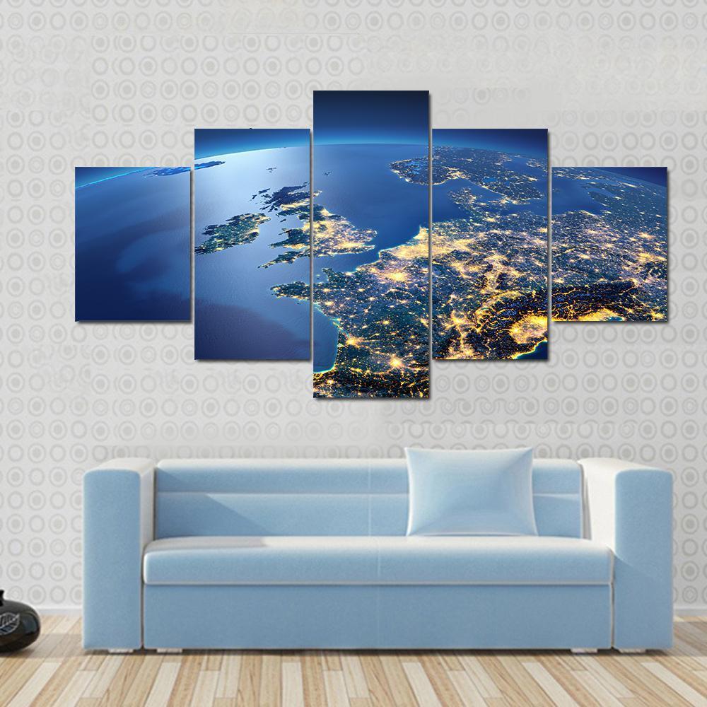 Europe And Mediterranean Sea From Space - Space 5 Panel Canvas Art Wall Decor Europe And Mediterranean Sea From Space - Space 5 Panel Canvas Art Wall Decor