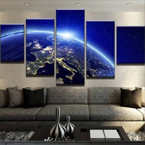 Europe Lights Galaxy - Space 5 Panel Canvas Art Wall Decor
