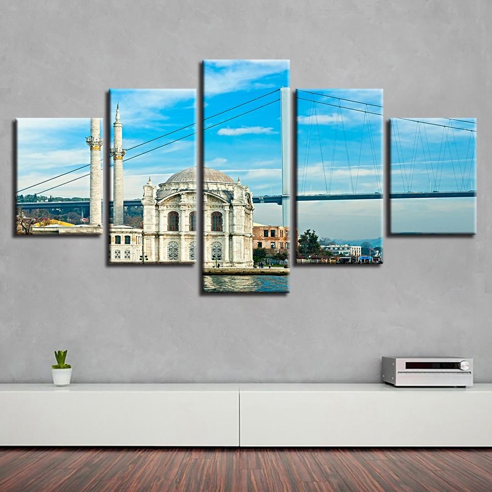European Building Bridge - Nature 5 Panel Canvas Art Wall Decor European Building Bridge - Nature 5 Panel Canvas Art Wall Decor