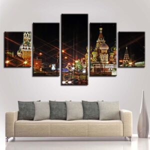 European Building Night Scenery - Nature 5 Panel Canvas Art Wall Decor