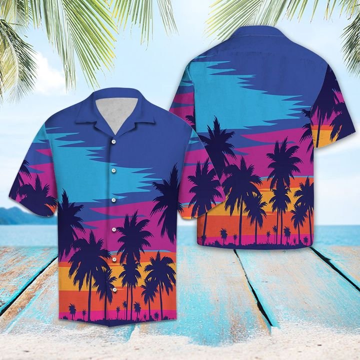 Evening On The Beach With Palm Trees Hawaiian Shirt Summer Button Up Evening On The Beach With Palm Trees Hawaiian Shirt Summer Button Up