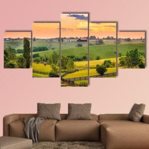 Evening Scene In Kentucky - Nature 5 Panel Canvas Art Wall Decor
