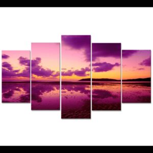 Evening Scenery Purple Sky - Nature 5 Panel Canvas Art Wall Decor