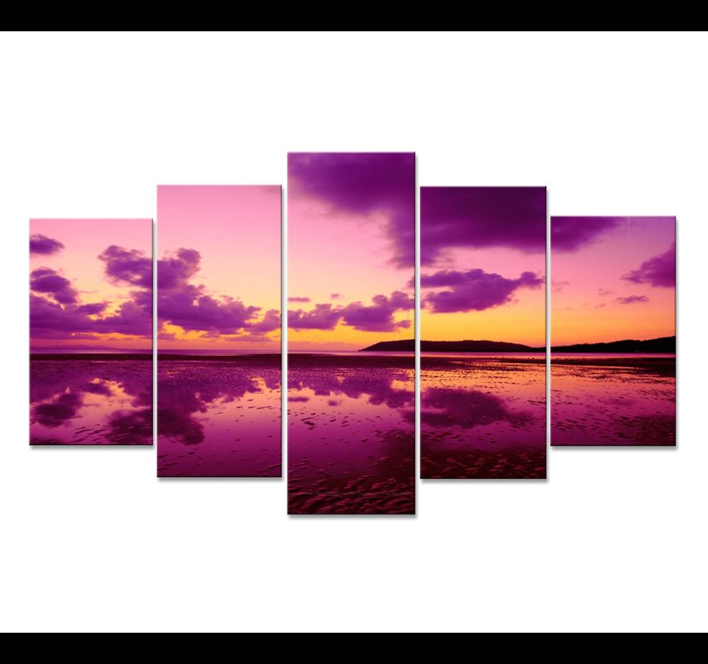 Evening Scenery Purple Sky - Nature 5 Panel Canvas Art Wall Decor Evening Scenery Purple Sky - Nature 5 Panel Canvas Art Wall Decor