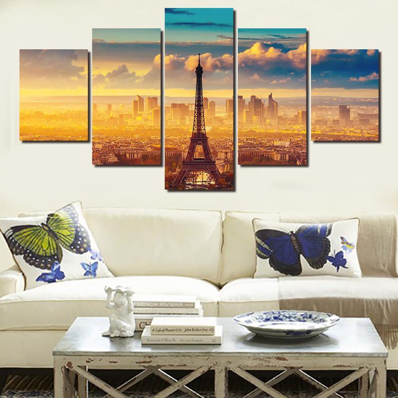Evening Under Eiffel - Nature 5 Panel Canvas Art Wall Decor Evening Under Eiffel - Nature 5 Panel Canvas Art Wall Decor
