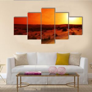 Extreme Desert Landscape With Orange Sunset - Nature 5 Panel Canvas Art Wall Decor